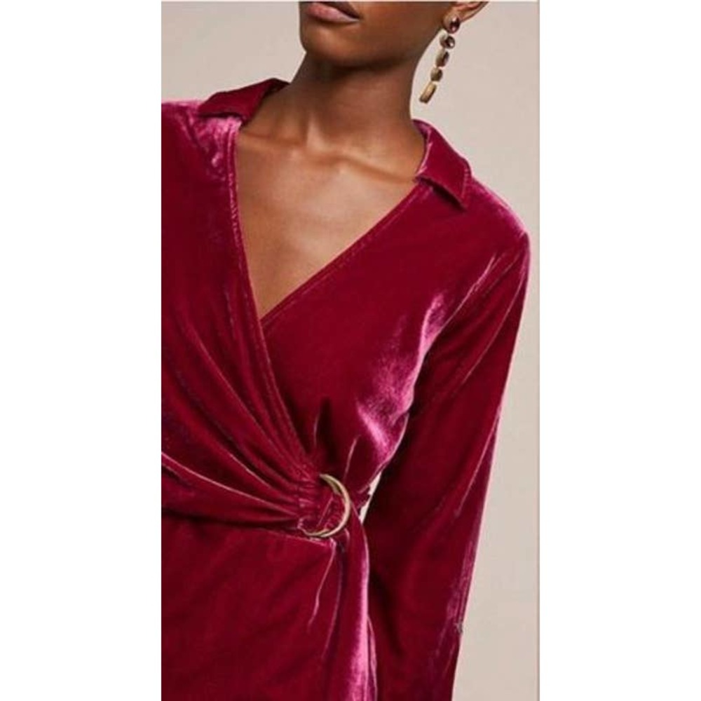 Maeve By Anthropologie Women Wrap Velvet Dress Long Sleeves Collar Neck